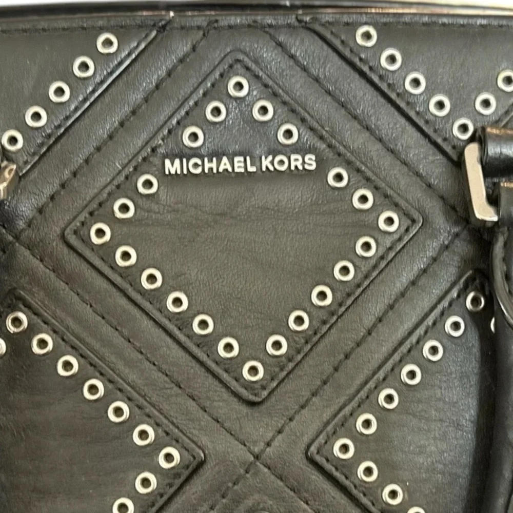 Michael Kors Selma Black‎ Leather Satchel Bag Diamond Grommet Accents